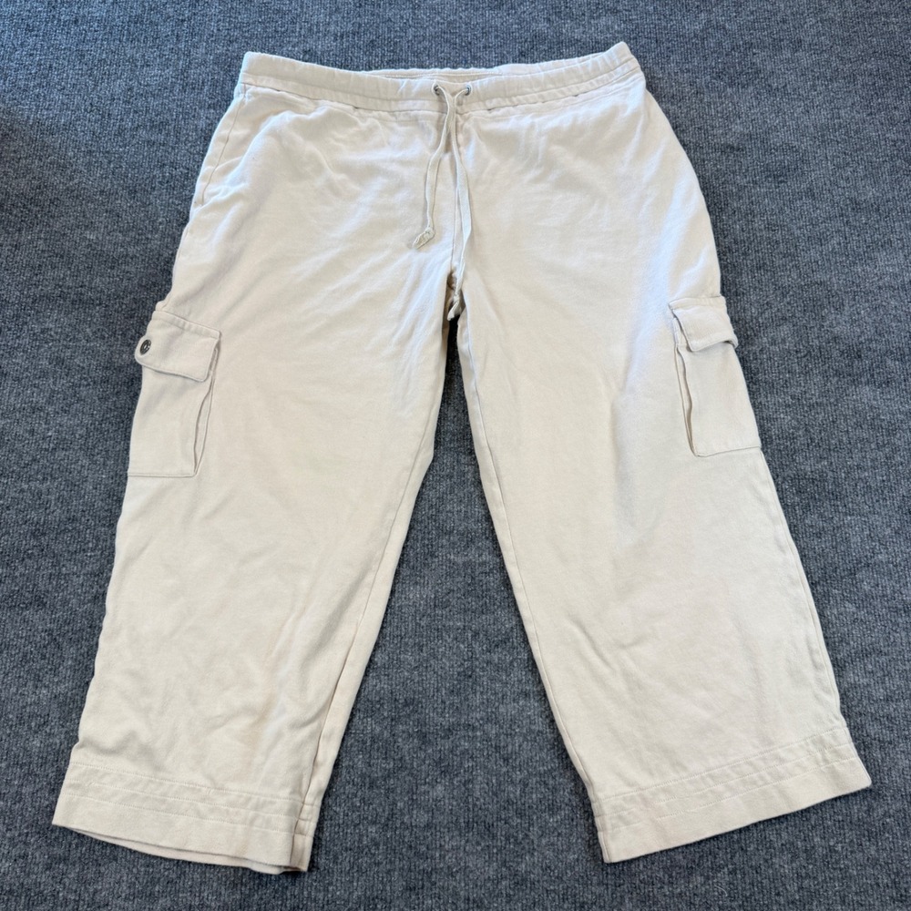 Tommy Bahama Cargo Crop Pants Cotton Jersey Beige Tan Size XL 16 Gorpcore